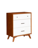 Benzara Modern Style Wooden Chest With Three Drawers and Flared Legs, Brown and White BM196032 Brown Mahogany Solids, Okoume Veneer BM196032