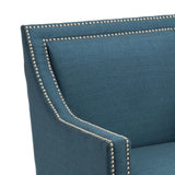 Benzara Polyester Upholstered Wooden Arm Chair with Nailhead Trim Detail, Blue And Black BM196043 Blue and Black Polyester and Wood BM196043