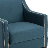 Benzara Polyester Upholstered Wooden Arm Chair with Nailhead Trim Detail, Blue And Black BM196043 Blue and Black Polyester and Wood BM196043