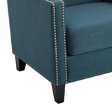 Benzara Polyester Upholstered Wooden Arm Chair with Nailhead Trim Detail, Blue And Black BM196043 Blue and Black Polyester and Wood BM196043