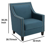 Benzara Polyester Upholstered Wooden Arm Chair with Nailhead Trim Detail, Blue And Black BM196043 Blue and Black Polyester and Wood BM196043