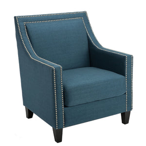 Benzara Polyester Upholstered Wooden Arm Chair with Nailhead Trim Detail, Blue And Black BM196043 Blue and Black Polyester and Wood BM196043