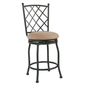 Benzara Metal Framed Counter Stool with Fabric Upholstered seat and Designer Back, Beige and Black BM196044 Beige and Black Fabric and Metal BM196044