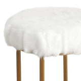 Benzara Round Faux Fur Upholstered Stool with X Shape Metal Base, White and Gold BM196053 White and Gold Faux Fur and Metal BM196053