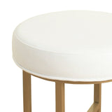 Benzara Round Shape Metal Framed Stool with Velvet Upholstered Seat, White and Gold BM196058 White and Gold Velvet and Metal BM196058