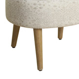 Benzara Oval Shape Fabric Upholstered Stool with Wooden Tapered Legs, White and Brown BM196066 Cream and Brown Fabric, Hardwood and Plywood BM196066