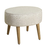 Benzara Oval Shape Fabric Upholstered Stool with Wooden Tapered Legs, White and Brown BM196066 Cream and Brown Fabric, Hardwood and Plywood BM196066