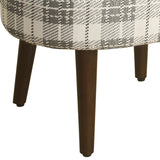 Benzara Plaid Pattern Fabric Upholstered Oval Stool with Wooden Tapered Legs, Black and White BM196067 Black and White Fabric, Hardwood and Plywood BM196067