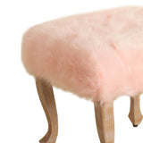 Benzara Square Wooden Stool with Faux Fur Upholstered Seat and Cabriole Legs, Pink and Brown BM196070 Pink and Brown Faux Fur, Hardwood and Plywood BM196070