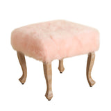 Square Wooden Stool with Faux Fur Upholstered Seat and Cabriole Legs, Pink and Brown