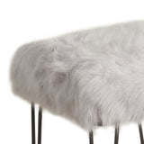 Benzara Metal Framed Stool with Faux Fur Upholstered Seat and Hairpin Legs, Gray and Black BM196072 Gray and Black Faux Fur and Metal BM196072