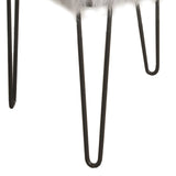 Benzara Metal Framed Stool with Faux Fur Upholstered Seat and Hairpin Legs, Gray and Black BM196072 Gray and Black Faux Fur and Metal BM196072