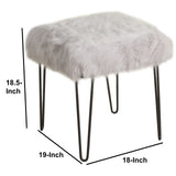 Benzara Metal Framed Stool with Faux Fur Upholstered Seat and Hairpin Legs, Gray and Black BM196072 Gray and Black Faux Fur and Metal BM196072