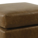 Benzara Faux Leather Upholstered Pillowtop Ottoman with Wooden Tapered Legs, Brown and Black BM196080 Brown and Black Faux Leather, Hardwood and Plywood BM196080