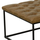 Benzara Metal Framed Ottoman with Faux Leather Upholstered Button Tufted Seat, Brown and Black BM196081 Brown and Black Faux Leather and Metal BM196081