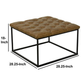 Benzara Metal Framed Ottoman with Faux Leather Upholstered Button Tufted Seat, Brown and Black BM196081 Brown and Black Faux Leather and Metal BM196081