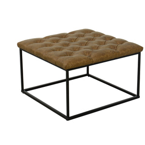 Benzara Metal Framed Ottoman with Faux Leather Upholstered Button Tufted Seat, Brown and Black BM196081 Brown and Black Faux Leather and Metal BM196081