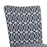 Benzara Trellis Patterned Fabric Upholstered Parsons Chair with Wooden Legs, Blue and White, Set of Two BM196082 Blue and White Fabric, Hardwood and Plywood BM196082