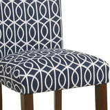 Benzara Trellis Patterned Fabric Upholstered Parsons Chair with Wooden Legs, Blue and White, Set of Two BM196082 Blue and White Fabric, Hardwood and Plywood BM196082