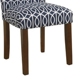 Benzara Trellis Patterned Fabric Upholstered Parsons Chair with Wooden Legs, Blue and White, Set of Two BM196082 Blue and White Fabric, Hardwood and Plywood BM196082