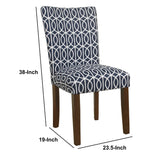 Benzara Trellis Patterned Fabric Upholstered Parsons Chair with Wooden Legs, Blue and White, Set of Two BM196082 Blue and White Fabric, Hardwood and Plywood BM196082