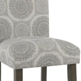 Benzara Medallion Pattern Fabric Upholstered Parsons Chair with Wooden Legs, Gray and Brown, Set of Two BM196084 Gray and Brown Fabric, Hardwood and Plywood BM196084