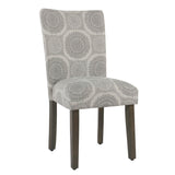 Benzara Medallion Pattern Fabric Upholstered Parsons Chair with Wooden Legs, Gray and Brown, Set of Two BM196084 Gray and Brown Fabric, Hardwood and Plywood BM196084