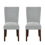 Benzara Velvet Upholstered Parson Chair with Wooden Tapered Legs, Gray and Brown, Set of Two BM196085 Gray and Brown Velvet, Hardwood and Plywood BM196085