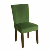 Benzara Velvet Upholstered Parson Dining Chair with Wooden Legs, Green and Brown, Set of Two BM196087 Green and Brown Velvet, Hardwood and Plywood BM196087