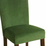 Benzara Velvet Upholstered Parson Dining Chair with Wooden Legs, Green and Brown, Set of Two BM196087 Green and Brown Velvet, Hardwood and Plywood BM196087