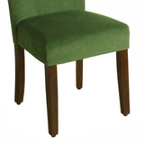 Benzara Velvet Upholstered Parson Dining Chair with Wooden Legs, Green and Brown, Set of Two BM196087 Green and Brown Velvet, Hardwood and Plywood BM196087