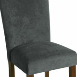 Benzara Velvet Upholstered Parson Dining Chair with Wooden Legs, Gray and Brown, Set of Two BM196088 Grey and Brown Velvet, Hardwood and Plywood BM196088