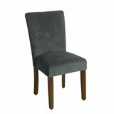 Benzara Velvet Upholstered Parson Dining Chair with Wooden Legs, Gray and Brown, Set of Two BM196088 Grey and Brown Velvet, Hardwood and Plywood BM196088