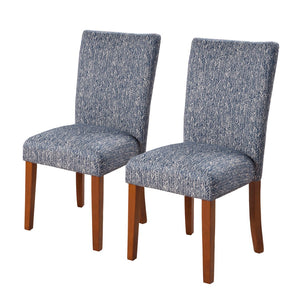 Benzara Textured Fabric Upholstered Parson Dining Chair with Wooden Legs, Blue and Brown, Set of Two BM196089 Blue and Brown Fabric, Hardwood and Plywood BM196089