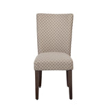 Benzara Quatrefoil Diamond Pattern Fabric Upholstered Chair with Wooden Legs, Brown and Cream, Set of Two BM196092 Brown and Cream Fabric, Hardwood and Plywood BM196092