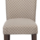 Benzara Quatrefoil Diamond Pattern Fabric Upholstered Chair with Wooden Legs, Brown and Cream, Set of Two BM196092 Brown and Cream Fabric, Hardwood and Plywood BM196092