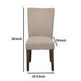 Benzara Quatrefoil Diamond Pattern Fabric Upholstered Chair with Wooden Legs, Brown and Cream, Set of Two BM196092 Brown and Cream Fabric, Hardwood and Plywood BM196092