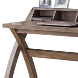 Benzara Multifunctional Wooden Desk with Electric Outlet and Trestle Base, Brown BM196197 Brown Wood BM196197