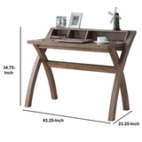 Benzara Multifunctional Wooden Desk with Electric Outlet and Trestle Base, Brown BM196197 Brown Wood BM196197