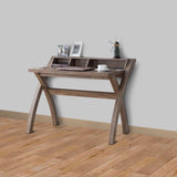 Benzara Multifunctional Wooden Desk with Electric Outlet and Trestle Base, Brown BM196197 Brown Wood BM196197