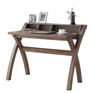 Benzara Multifunctional Wooden Desk with Electric Outlet and Trestle Base, Brown BM196197 Brown Wood BM196197