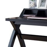 Benzara Multifunctional Wooden Desk with Electric Outlet and Trestle Base, Black BM196198 Black Wood BM196198