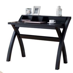 Benzara Multifunctional Wooden Desk with Electric Outlet and Trestle Base, Black BM196198 Black Wood BM196198