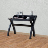 Benzara Multifunctional Wooden Desk with Electric Outlet and Trestle Base, Black BM196198 Black Wood BM196198