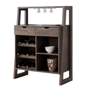 Benzara Stylish Wooden Wine Cabinet with Sled Legs and Spacious Storage, Brown BM196199 Brown Wood, Metal BM196199