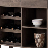 Benzara Stylish Wooden Wine Cabinet with Sled Legs and Spacious Storage, Brown BM196199 Brown Wood, Metal BM196199