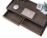 Benzara Rectangular Wooden Desk with Electric Outlet and Sled Leg Support, Black and Brown BM196205 Black and Brown Wood BM196205