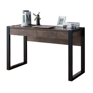 Benzara Rectangular Wooden Desk with Electric Outlet and Sled Leg Support, Black and Brown BM196205 Black and Brown Wood BM196205