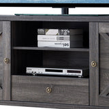 Benzara Transitional Wooden TV Stand with Two Side Door Cabinets and Spacious Storage, Gray BM196206 Gray Wood BM196206