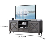 Benzara Transitional Wooden TV Stand with Two Side Door Cabinets and Spacious Storage, Gray BM196206 Gray Wood BM196206